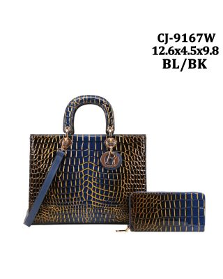 CJ-9167W BL/BK RAINBOW CROCO BAG WITH WALLET