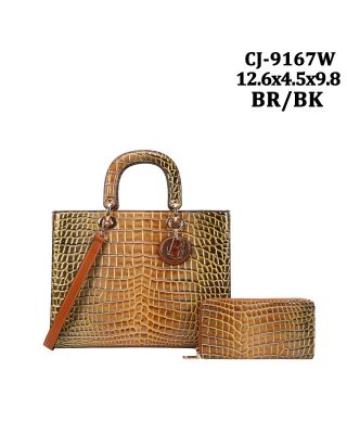 CJ-9167W BR/BK RAINBOW CROCO BAG WITH WALLET