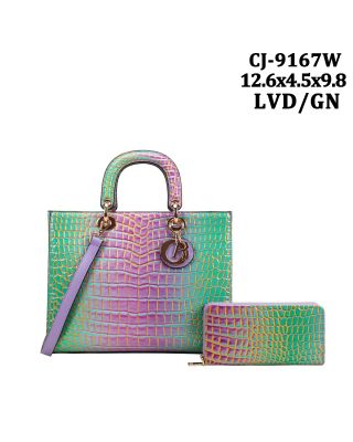 CJ-9167W LVD/GN RAINBOW CROCO BAG WITH WALLET