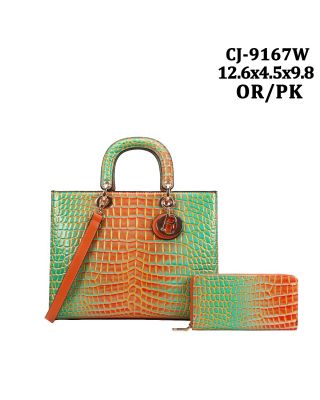 CJ-9167W OR/PK RAINBOW CROCO BAG WITH WALLET