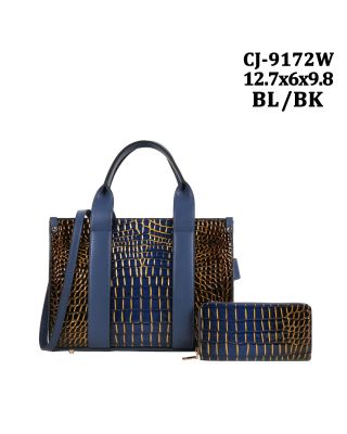 CJ-9172W BL/BK CROCO DESIGNER BAG WITH WALLET