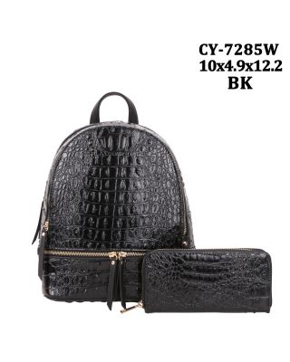 CY-7285S BK CROCO BACKPACK WITH WALLET 3PC SET