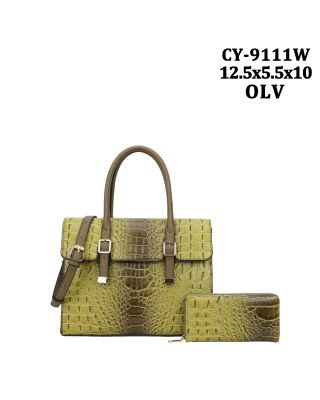 CY-9111W OLV CROCO SHOPPING BAG WITH WALLET
