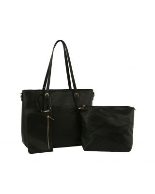 D-0707-3S BK 3PC TOTE BAG SHOPPING BAG