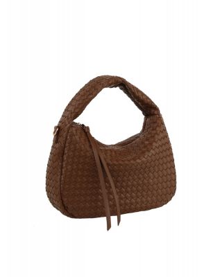 DE-0758 BR WOVEN HOBO CROSSBODY BAG