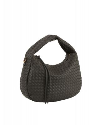 DE-0758 CHAR WOVEN HOBO CROSSBODY BAG