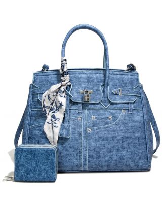NZ-25502-T3 L BL 2 HANDBAG DENIM WITH WALLET