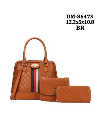 DM-8647S BR 3PC BEE PURSE WITH WALLET