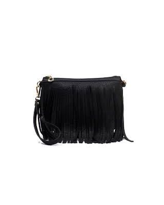 E091 BK FRINGED BOHEMIAN WRISTLET CROSS BODY