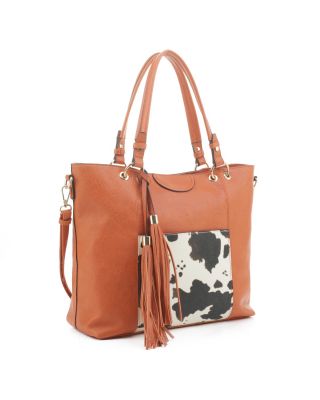 EJ91503C OR/COW COW PRINT SHOPPING TOTE 