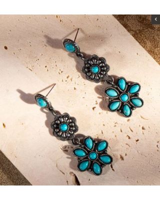 ER-1003 TQ Rustic Couture Turquoise Squash Blossom Drop Earrings