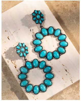 ER- 1004 TQ Concho Dangle Earring With Turquoise Stones