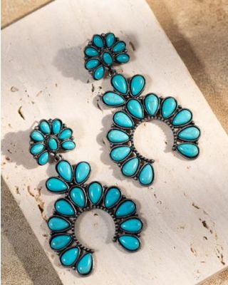 ER-1009 TQ Rustic Couture's Turquoise Squash Blossom Drop Earrings