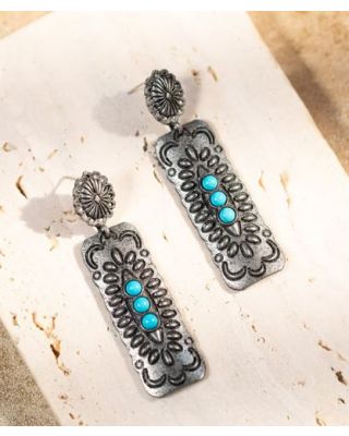 ER-1011 TQ Rustic Couture's Bohemian Antique Plated Natural Stone Dangle Earring