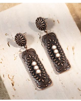 ER-1011 WT Rustic Couture's Bohemian Antique Plated Natural Stone Dangle Earring