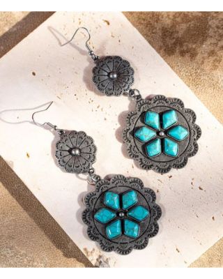 ER-1015 TQ Rustic Couture's Bohemian Antique Plated Natural Stone Dangle Earring