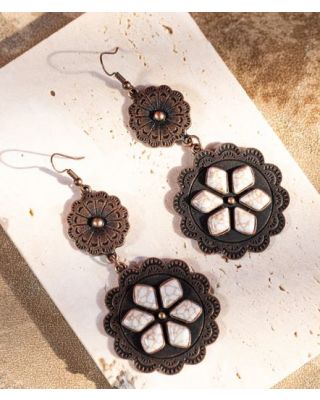 ER-1015 WT Rustic Couture's Bohemian Antique Plated Natural Stone Dangle Earring