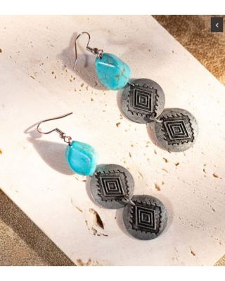 ER-1016 TQ Rustic Couture's Bohemian Antique Plated Natural Stone Dangle Earring