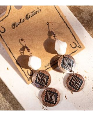 ER-1016 WT Rustic Couture's Bohemian Antique Plated Natural Stone Dangle Earring