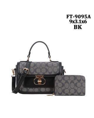 FT-9095A BK MONOGRAM CROSSDODY BAG WITH WALLET