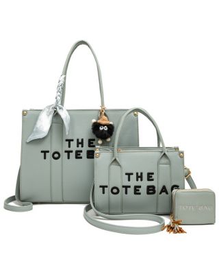 PU-25519-T3 GY/BLUE 2 THE TOTE BAG 2 HANDBAGS WITH WALLET SETS
