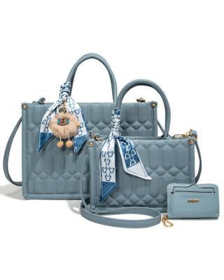 PU25528-T3 GY BLU 2 HANDBAG WITH 1 WALLET SET