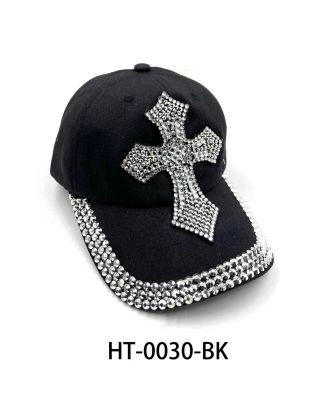 HT-0030 BK CROSS BLACK STON HAT