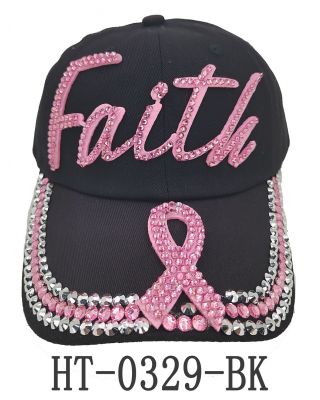 HT-0329 BK FAITH/PINK RIBON HAT