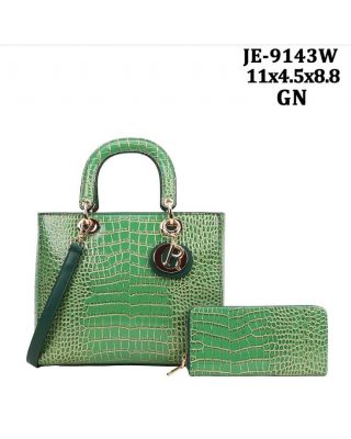 JE-9143W GN CROCO FASHION BAG WITH WALLET