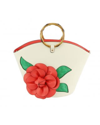 LHU459 RD BAMBOO HANDLE FLOWER BAG