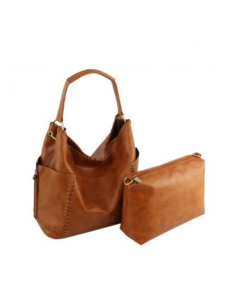 LLB105-1 BR Whipstitched 2 in 1 Pocket Hobo