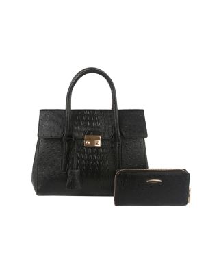 LMD020-Z 1W BK OSTRICH FASHION BAG WITH WALLET