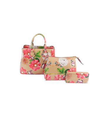 LY096-1W ND 3IN1 FLORAL PRINT TEXTURE  BAG WITH WALLET SET