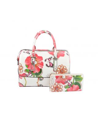 LY097-1W BG 2IN1 FLORAL PRINT DUFFEL BAG WITH WALLET SET