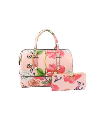 LY097-1W BS 2IN1 FLORAL PRINT DUFFEL BAG WITH WALLET SET