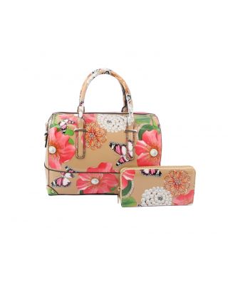 LY097-1W ND 2IN1 FLORAL PRINT DUFFEL BAG WITH WALLET SET