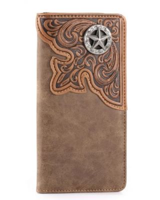 MW-610 BR Embossed Lone Star Concho Men's Bifold Long PU Leather Wallet