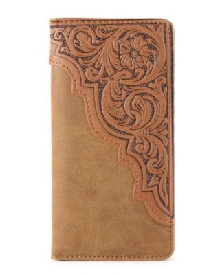 MW-611 BR Embossed Floral Men's Bifold Long PU Leather Wallet