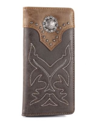 MW-614 CF Embroidered Boot Scroll Men's Bifold Long PU Leather Wallet