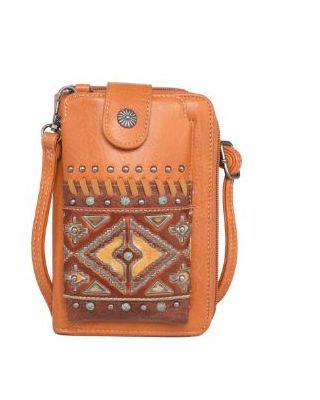 MW1066-183 BR Montana West Aztec Tooled Collection Phone Wallet/Crossbody