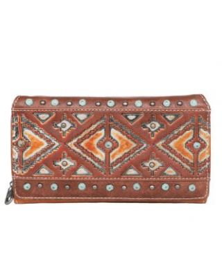 MW1066-W010 BR Montana West Aztec Tooled Collection Wallet