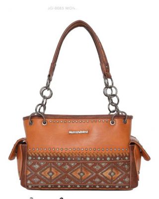 MW1066G-8085 BR Montana West Aztec Tooled Collection Concealed Carry Satchel