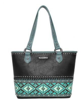 MW1066G-8317 BK  Montana West Aztec Tooled Collection Concealed Carry Western Tote