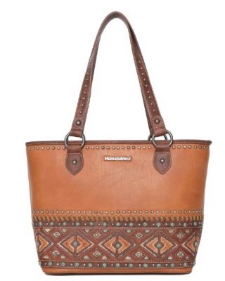 MW1066G-8317 BR  Montana West Aztec Tooled Collection Concealed Carry Western Tote