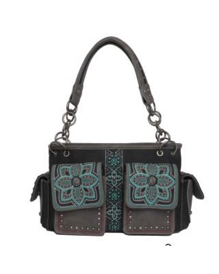 MW1072G-8085 BK Montana West Floral Embroidered Collection Concealed Carry Satchel