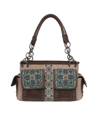 MW1072G-8085 KH Montana West Floral Embroidered Collection Concealed Carry Satchel