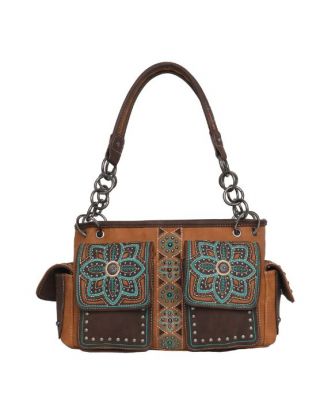 MW1072G-8085 BR Montana West Floral Embroidered Collection Concealed Carry Satchel
