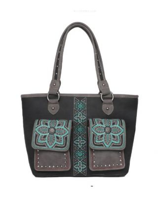 MW1072G-8317 BK Montana West Floral Embroidered Collection Concealed Carry Tote