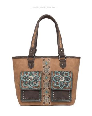 MW1072G-8317 BR Montana West Floral Embroidered Collection Concealed Carry Tote