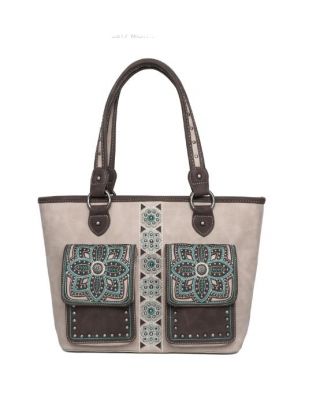 MW1072G-8317 KH Montana West Floral Embroidered Collection Concealed Carry Tote